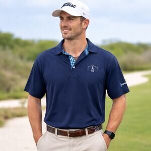 FJ Navy EPIC Logo Embroidered Polo Athletic Fit Sz M